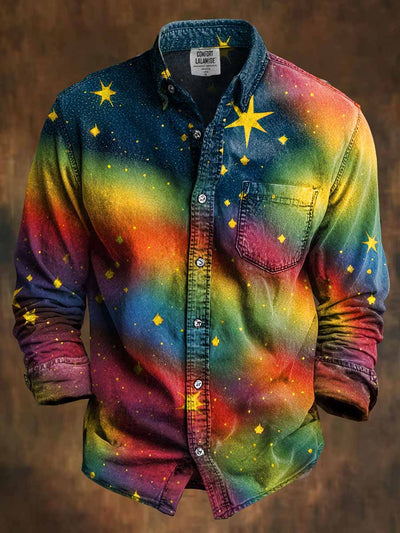 Retro Halloween Gothic Art Abstract Printed Cotton Vintage Casual Cotton Long Sleeve Shirt