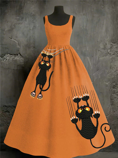 Black Cats Art Print Vintage  Sleeveless Maxi Dress