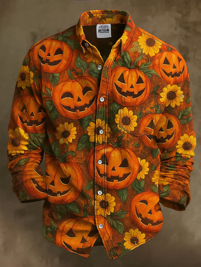 Retro Gothic Skull Halloween Art Abstract Printed Cotton Vintage Casual Cotton Long Sleeve Shirt
