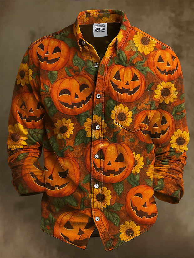 Retro Gothic Skull Halloween Art Abstract Printed Cotton Vintage Casual Cotton Long Sleeve Shirt
