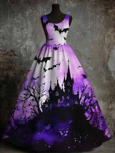 Gothic Art Print Vintage Round Neck Sleeveless Maxi Dress