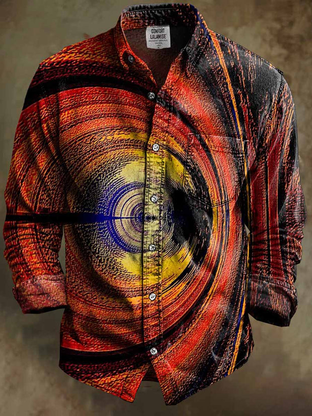 Retro Gothic Art Abstract Printed Cotton Vintage Casual Cotton Long Sleeve Shirt