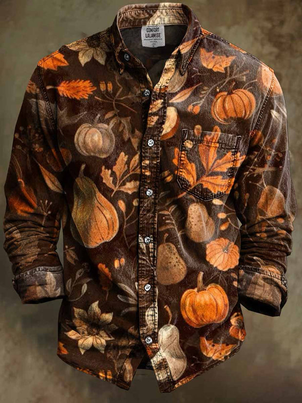 Retro Halloween Gothic Art Abstract Printed Cotton Vintage Casual Cotton Long Sleeve Shirt
