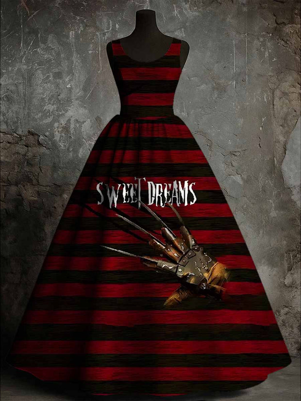 Halloween Sweetdreams Art Print Vintage Round Neck Sleeveless Maxi Dress