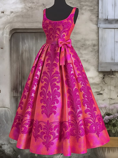 Floral Art Print Round Neck Sleeveless Maxi Dress
