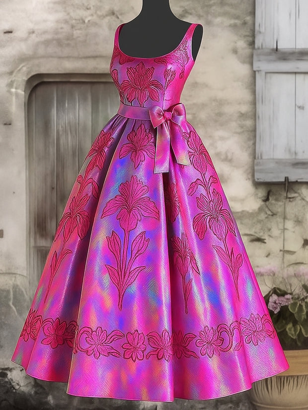 Floral Art Print Round Neck Sleeveless Maxi Dress