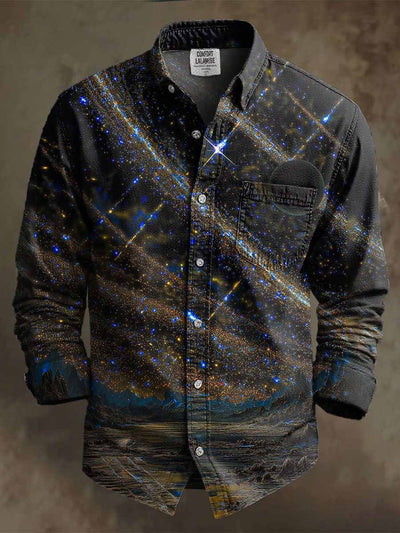 Retro Gothic Art Abstract Printed Cotton Vintage Casual Cotton Long Sleeve Shirt