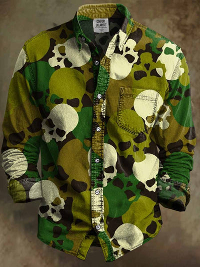 Retro Halloween Gothic Art Abstract Printed Cotton Vintage Casual Cotton Long Sleeve Shirt