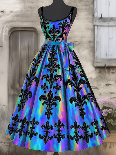 Retro Gothic Floral Art Print V-Neck Sleeveless Cotton Maxi Dress