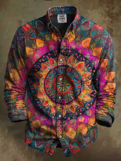 Retro Boho Gothic Art Abstract Printed Cotton Vintage Casual Cotton Long Sleeve Shirt