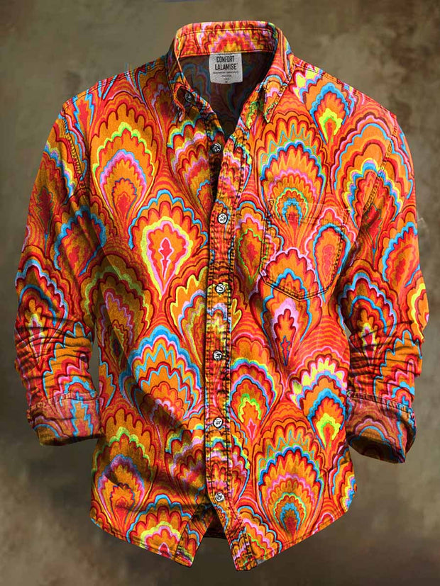 Retro Boho Gothic Art Abstract Printed Cotton Vintage Casual Cotton Long Sleeve Shirt