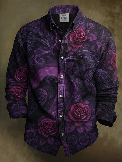 Retro Gothic Skull Halloween Art Abstract Printed Cotton Vintage Casual Cotton Long Sleeve Shirt