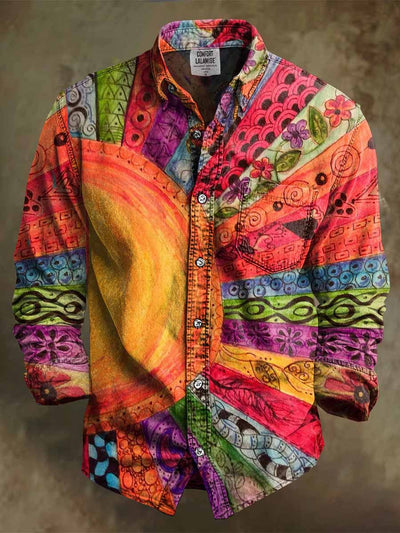 Retro Boho Art Abstract Printed Cotton Vintage Casual Cotton Long Sleeve Shirt