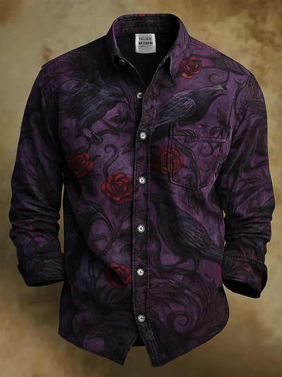 Retro Gothic Skull Halloween Art Abstract Printed Cotton Vintage Casual Cotton Long Sleeve Shirt