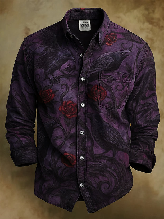 Retro Gothic Skull Halloween Art Abstract Printed Cotton Vintage Casual Cotton Long Sleeve Shirt
