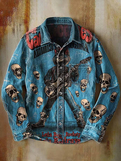 Retro Skull Gothic Art Abstract Printed Cotton Vintage Casual Cotton Long Sleeve Shirt