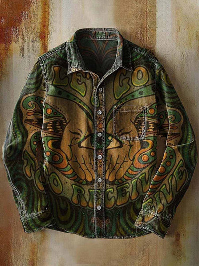 Retro Gothic Art Abstract Printed Cotton Vintage Casual Cotton Long Sleeve Shirt