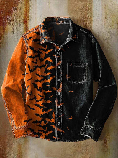 Retro Skull Gothic Art Abstract Printed Cotton Vintage Casual Cotton Long Sleeve Shirt