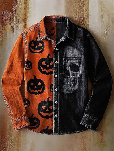 Retro Skull Gothic Art Abstract Printed Cotton Vintage Casual Cotton Long Sleeve Shirt