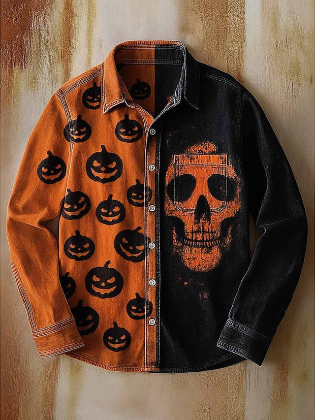 Retro Skull Gothic Art Abstract Printed Cotton Vintage Casual Cotton Long Sleeve Shirt
