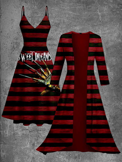 Halloween Sweetdreams Art Print Vintage Camisole Dress Long Sleeve Two-Piece Midi Dress
