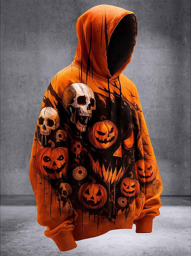 Gothic Halloween Floral Printed Vintage Round-Neck Drawstring Long-Sleeved Hoodie