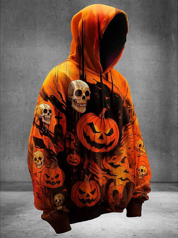 Gothic Halloween Floral Printed Vintage Round-Neck Drawstring Long-Sleeved Hoodie