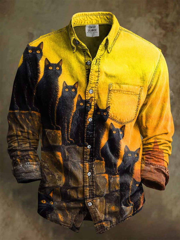 Retro Skull Gothic Art Abstract Printed Cotton Vintage Casual Cotton Long Sleeve Shirt