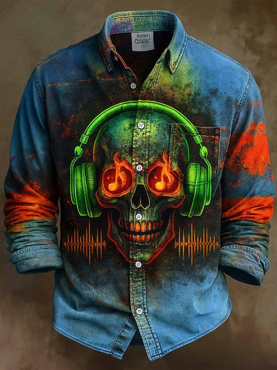 Retro Halloween Gothic Art Abstract Printed Cotton Vintage Casual Cotton Long Sleeve Shirt