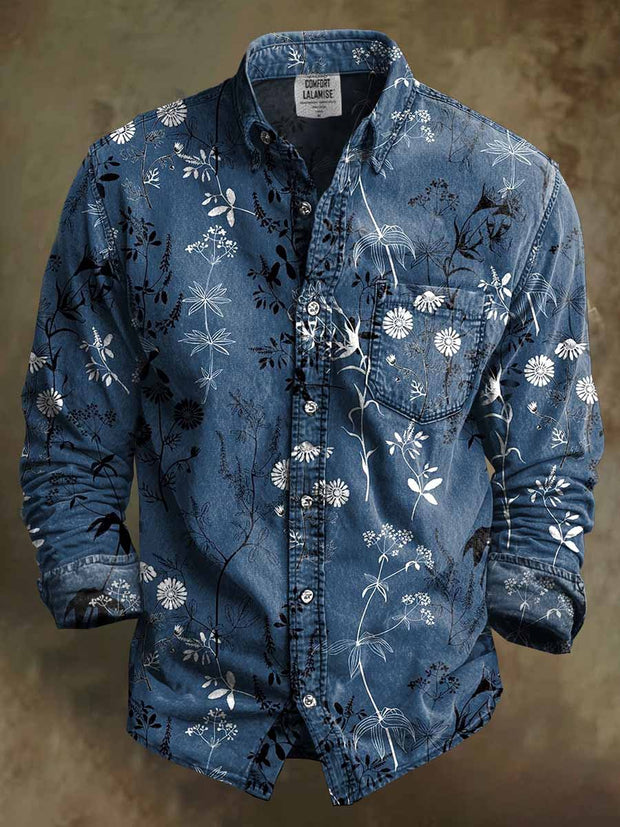 Retro Skull Gothic Art Abstract Printed Cotton Vintage Casual Cotton Long Sleeve Shirt