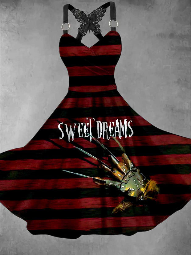Halloween Sweetdreams Art Print Vintage V-Neck Midi Dress