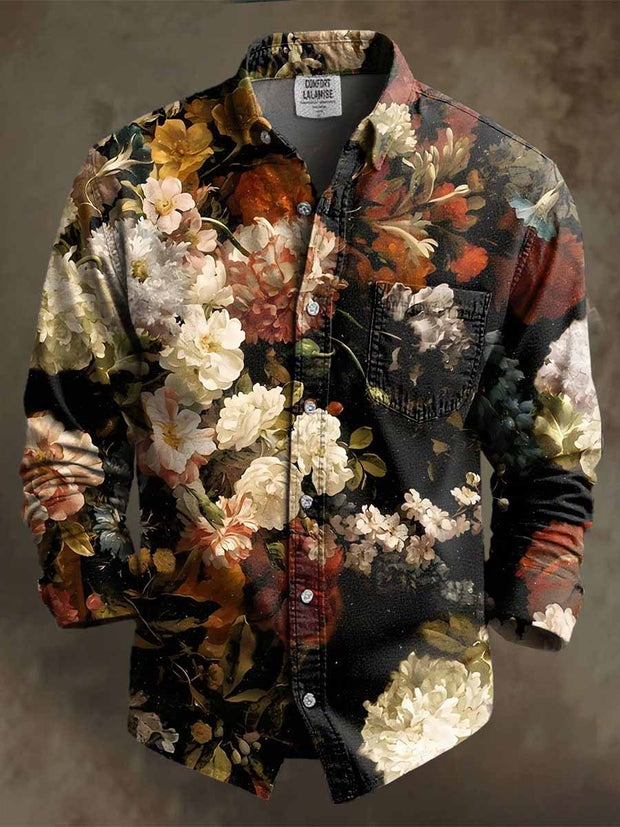 Retro Skull Gothic Art Abstract Printed Cotton Vintage Casual Cotton Long Sleeve Shirt