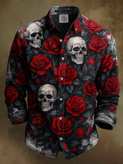 Retro Skull Gothic Art Abstract Printed Cotton Vintage Casual Cotton Long Sleeve Shirt