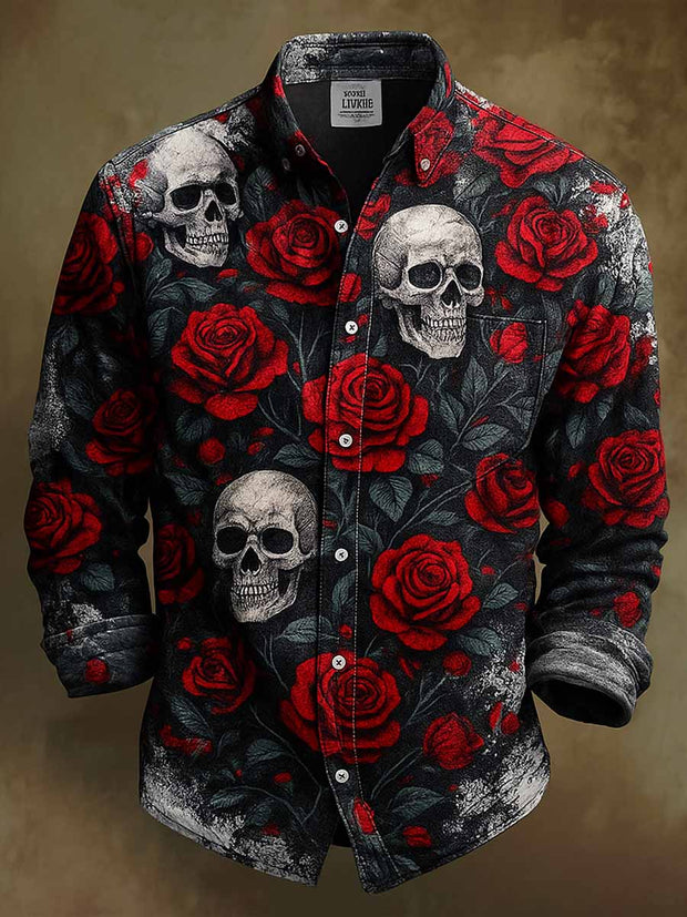 Retro Skull Gothic Art Abstract Printed Cotton Vintage Casual Cotton Long Sleeve Shirt