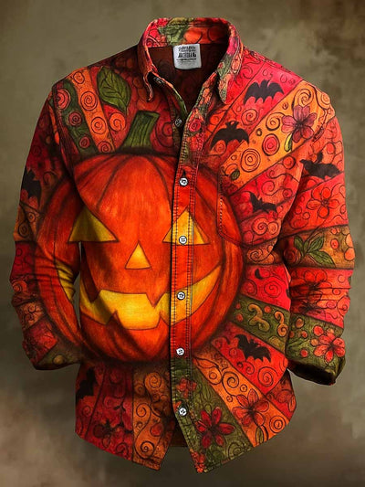 Retro Skull Gothic Art Abstract Printed Cotton Vintage Casual Cotton Long Sleeve Shirt