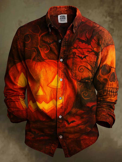 Retro Skull Gothic Art Abstract Printed Cotton Vintage Casual Cotton Long Sleeve Shirt