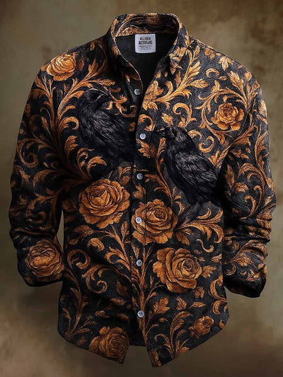 Retro Skull Gothic Art Abstract Printed Cotton Vintage Casual Cotton Long Sleeve Shirt