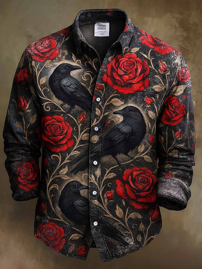 Retro Skull Gothic Art Abstract Printed Cotton Vintage Casual Cotton Long Sleeve Shirt