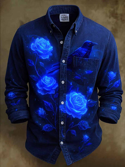 Retro Halloween Gothic Art Abstract Printed Cotton Vintage Casual Cotton Long Sleeve Shirt